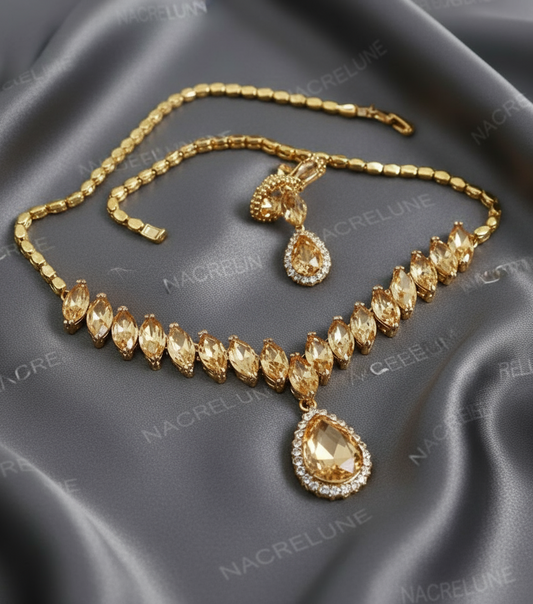 Parure en zirconia imitant la topaze fumée Marron topaze NACRELUNE parure