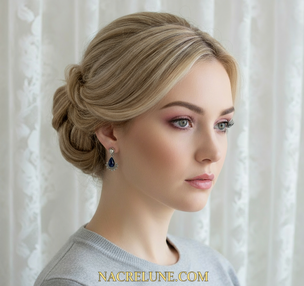 Boucles d'oreille en argent véritable avec lapis lazuli et perles nacrelune.com boucles d'oreille