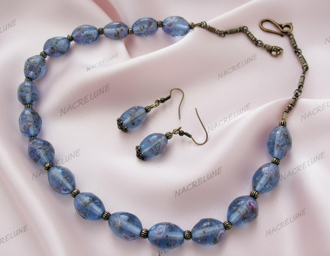 parure en perles de verre bleu Bleu NACRELUNE parure