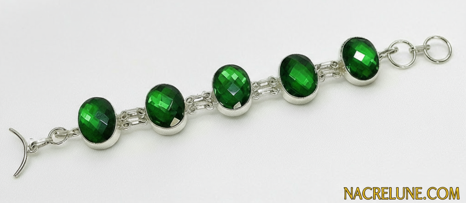 Bracelet Argent & Quartz Verts Taillés | Grosses Pierres Naturelles – Nacrelune nacrelune.com bracelet