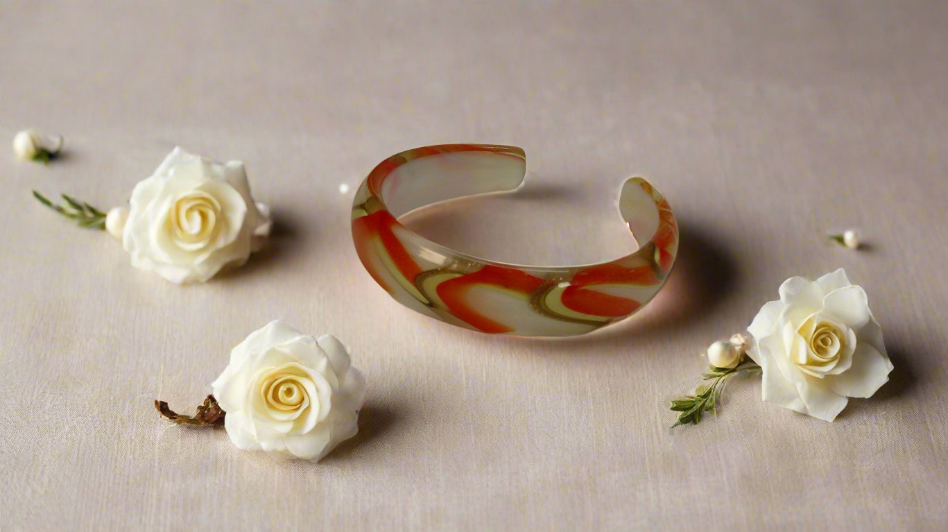 bracelet en verre orange jaune vert
