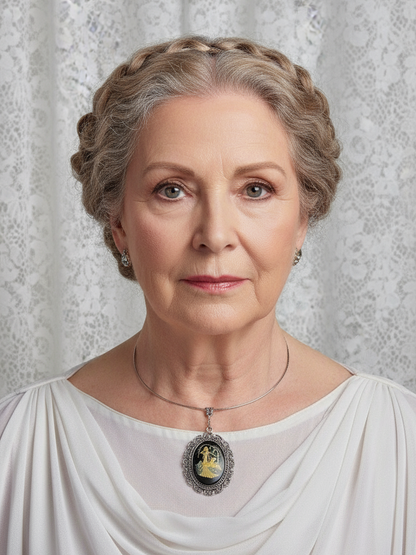 Grand pendentif camée représentant la déesse Diane auprès d’une biche. Couleur à choisir NACRELUNE pendentif