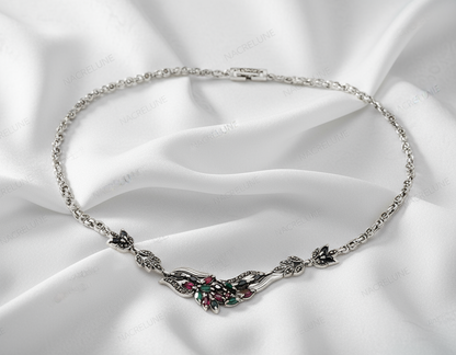 Collier en argent 925 et marcassites avec pierres précieuses NACRELUNE collier