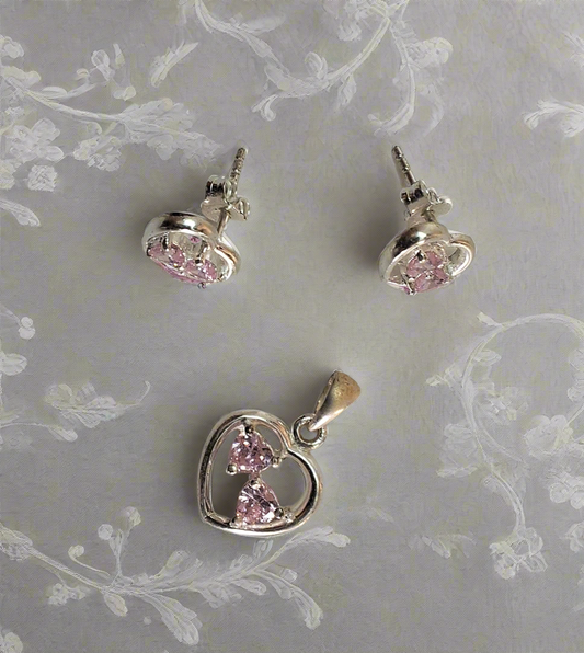 Petite parure coeurs strass roses