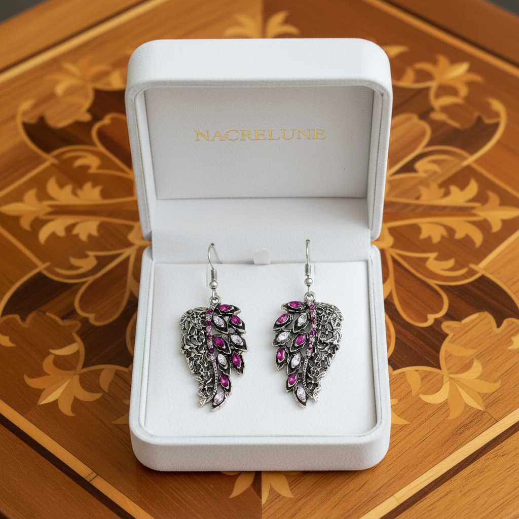 Boucles d'oreille fantaisie strass en forme de feuilles nacrelune.com boucles d'oreille