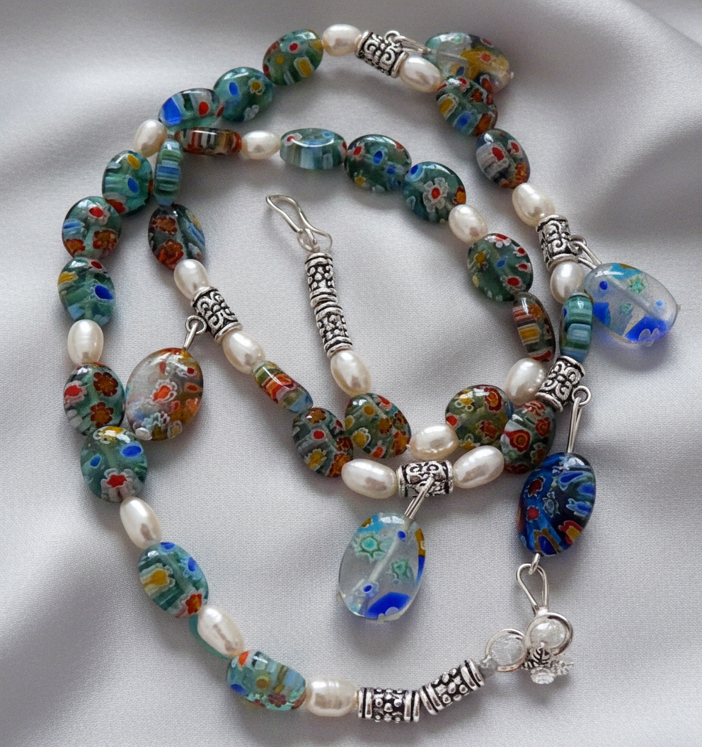 Parure en perles de verre millefiori et perles de culture Multicolore NACRELUNE parure