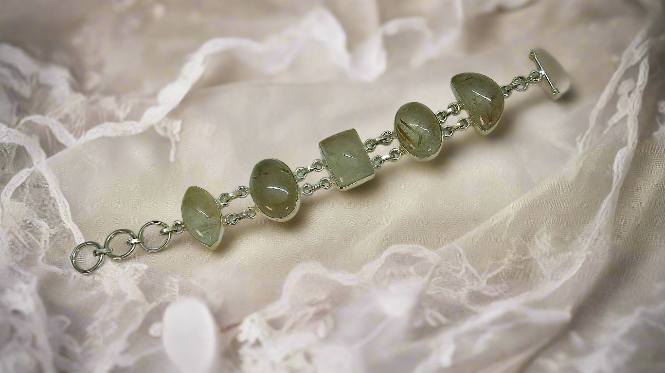 Bracelet en argent avec quartz rutiles dorés