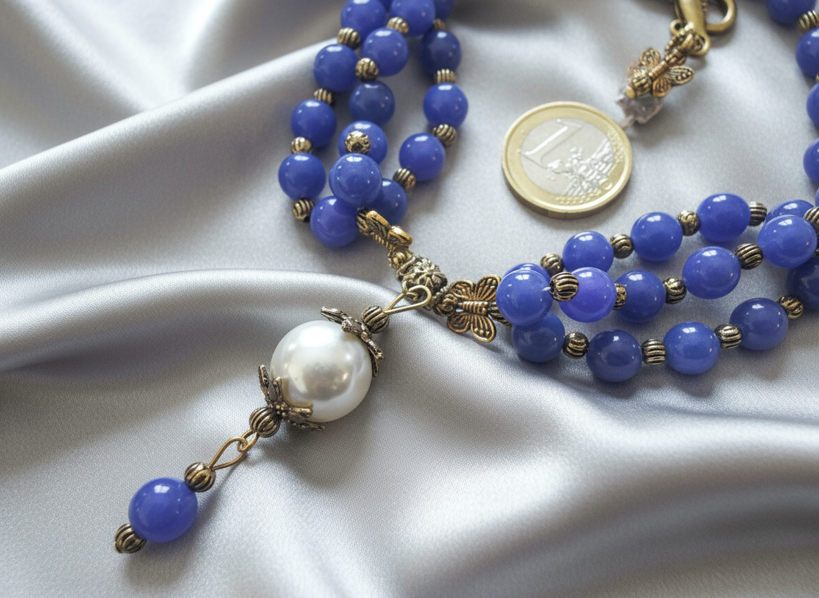 Parure en perles de jades mauves et perles de nacre NACRELUNE parure