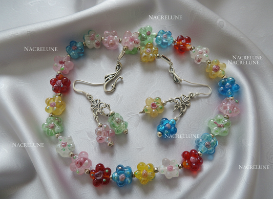 Parure de fleurs multicolores en résine NACRELUNE parure