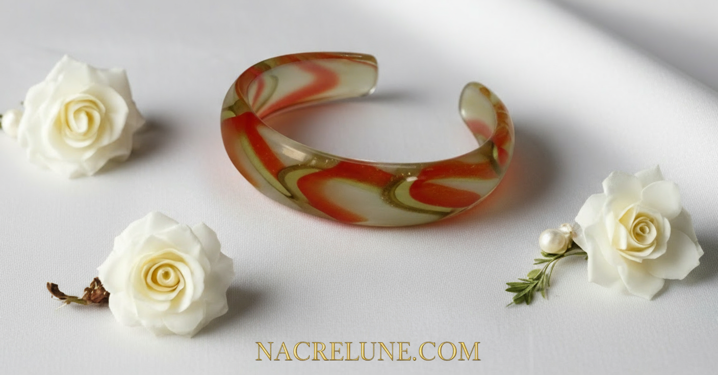 bracelet en verre orange jaune vert NACRELUNE bracelet