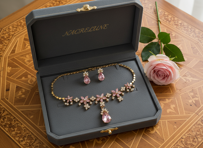 parure en zirconia imitation saphirs roses rose NACRELUNE parure