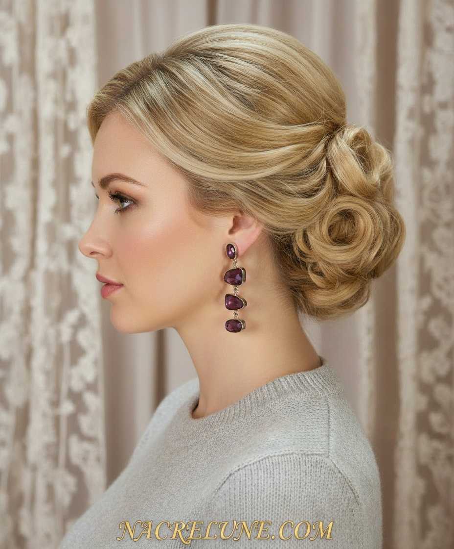 Boucles d'oreille en argent avec topazes mystiques rose-bleu nacrelune.com boucles d'oreille