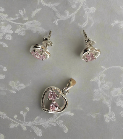 Petite parure coeurs strass roses NACRELUNE parure