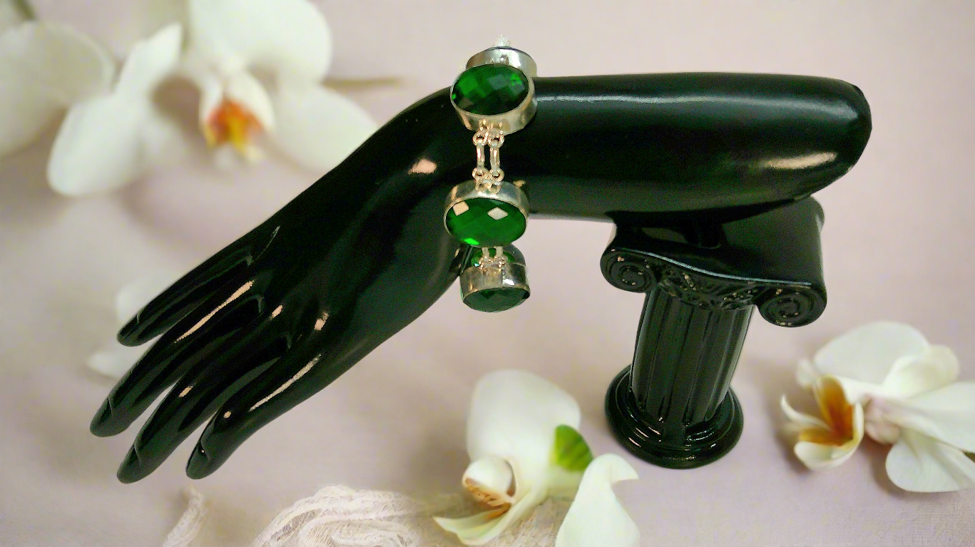 Bracelet en argent avec gros quartz verts taillés