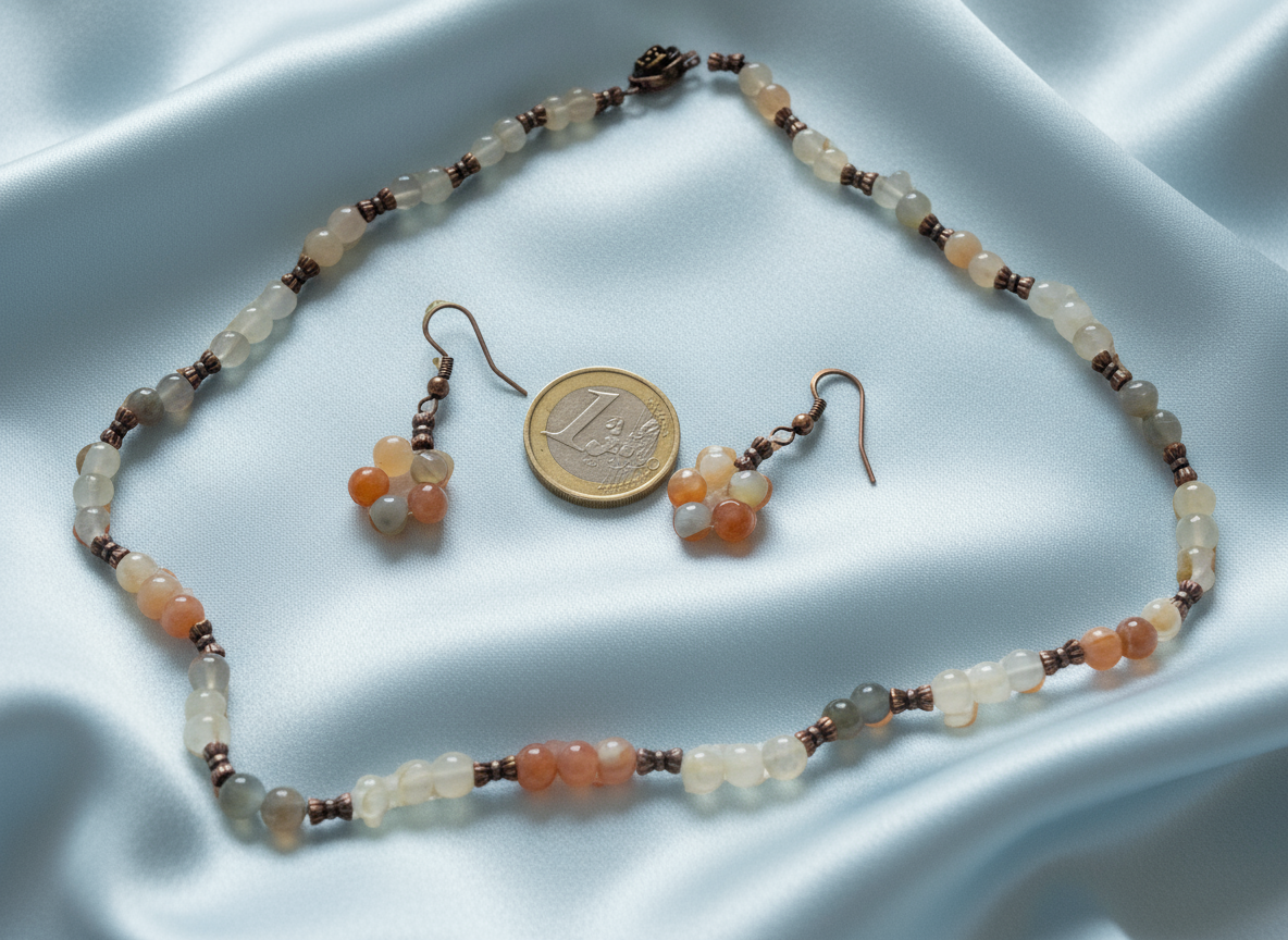 Parure petites pierres de lune polies en dégradé de couleurs NACRELUNE parure