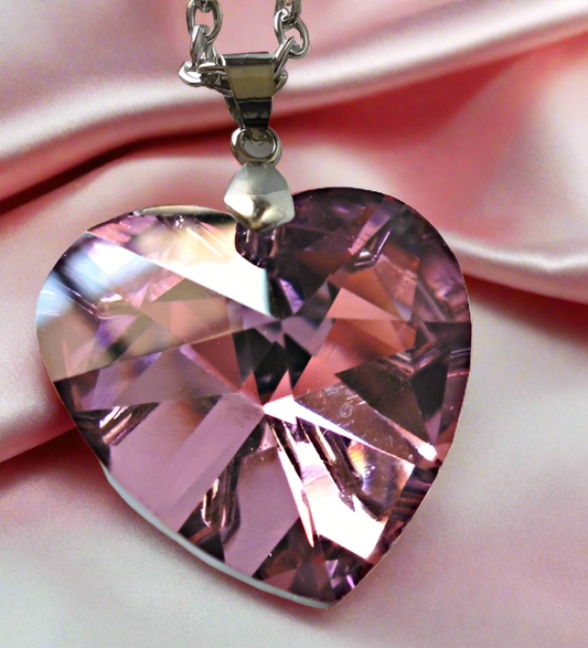 Collier cristal coeur avec chaine (rose)C204