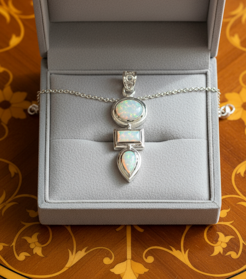 Pendentif en argent avec opale de synthèse NACRELUNE pendentif