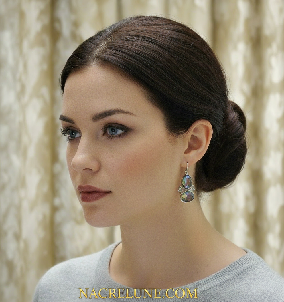 Boucles d'oreille en argent avec topaze mystique bleu-rouge nacrelune.com boucles d'oreille