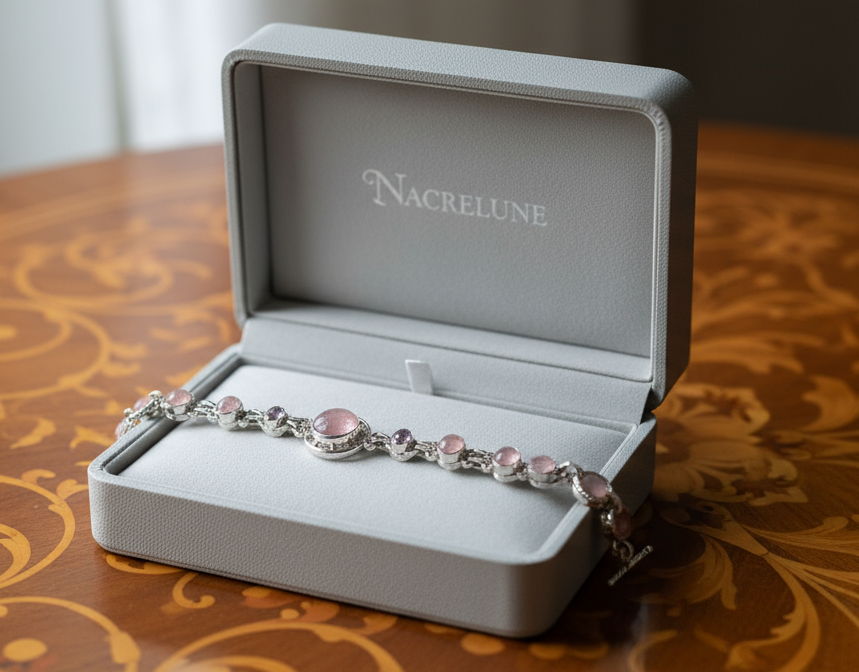 Bracelet en argent avec rhodocrosites et améthystes NACRELUNE bracelet