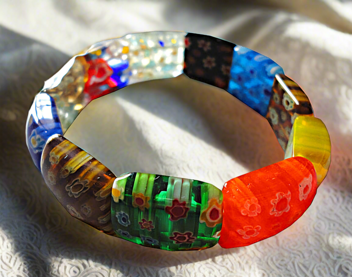 Bracelet Élastique Millefiori | Verre Vénitien Multicolore – Nacrelune nacrelune.com bracelet