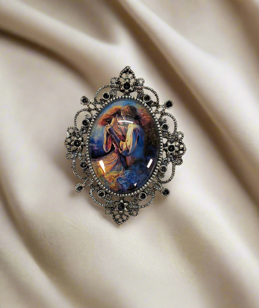 Pendentif grand camée fantasy couple dansant