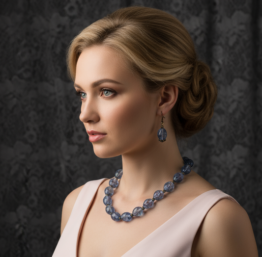 parure en perles de verre bleu NACRELUNE parure