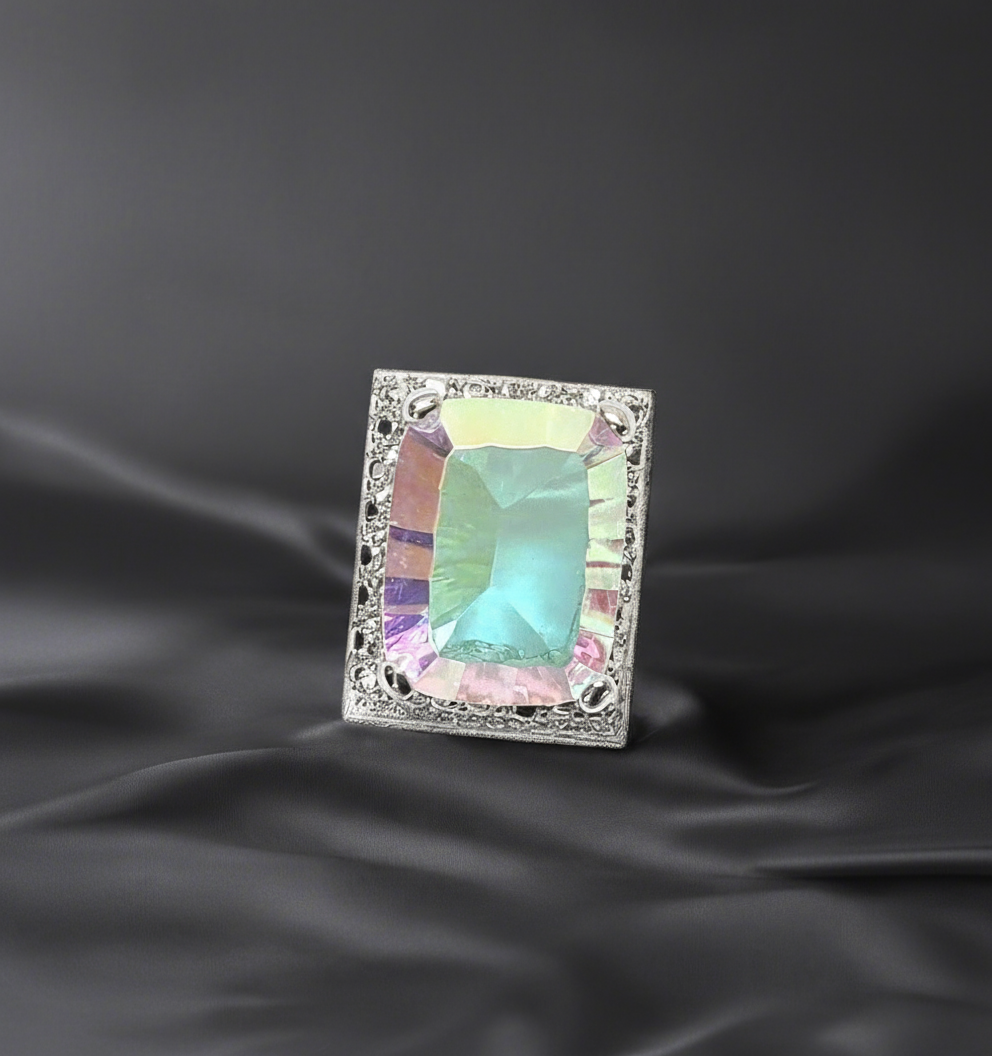 Pendentif en argent 925 avec topaze traitée mystique multicolore nacrelune.com pendentif