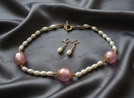 parure en boules de verre rose NACRELUNE parure