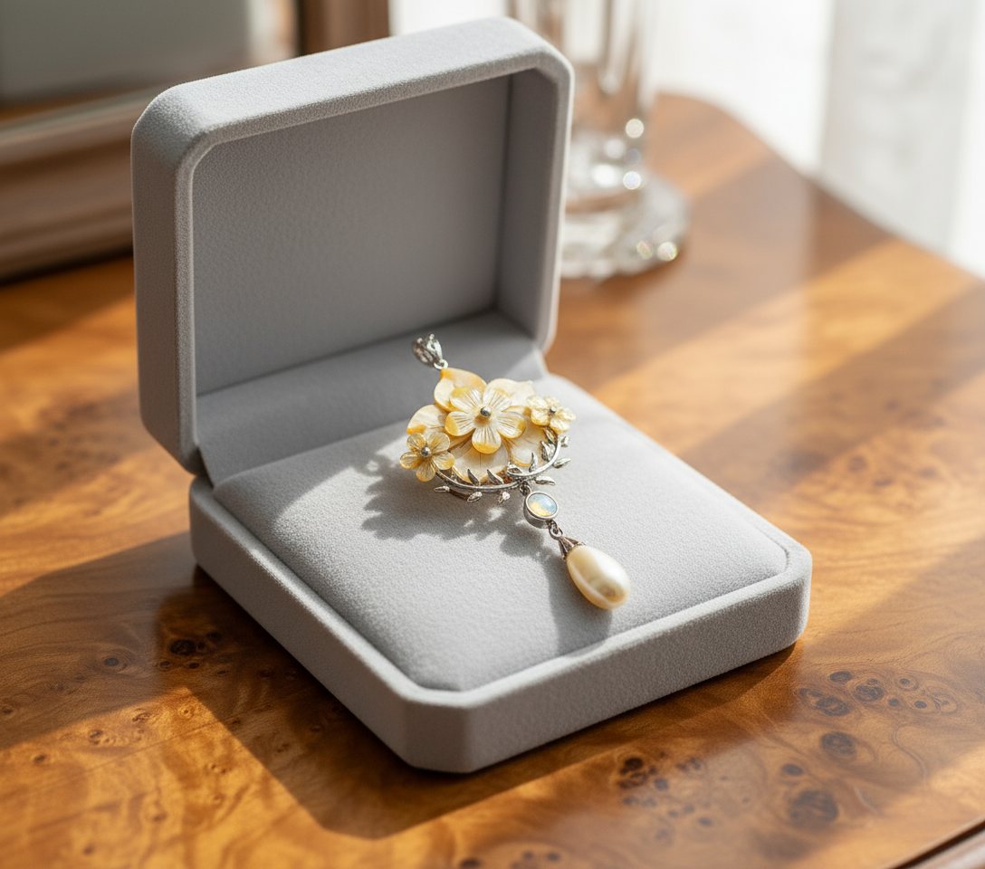 pendentif avec fleurs en nacre nacrelune.com pendentif