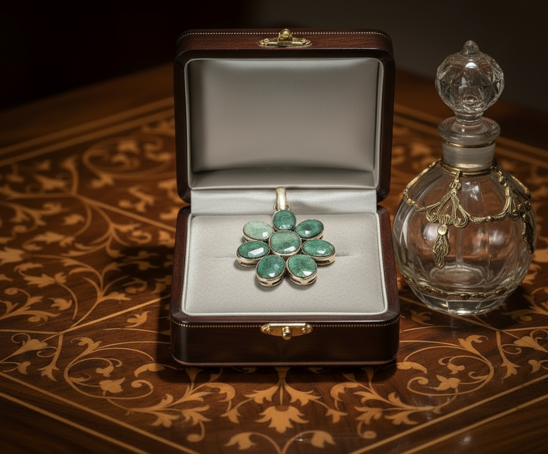 pendentif argent 925 avec émeraudes facettées NACRELUNE pendentif