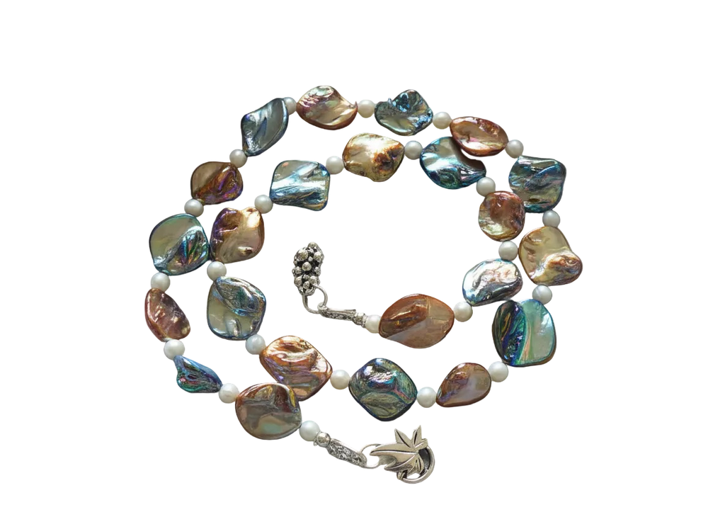 parure en perles de nacre bleue et mordorée nacrelune.com parure
