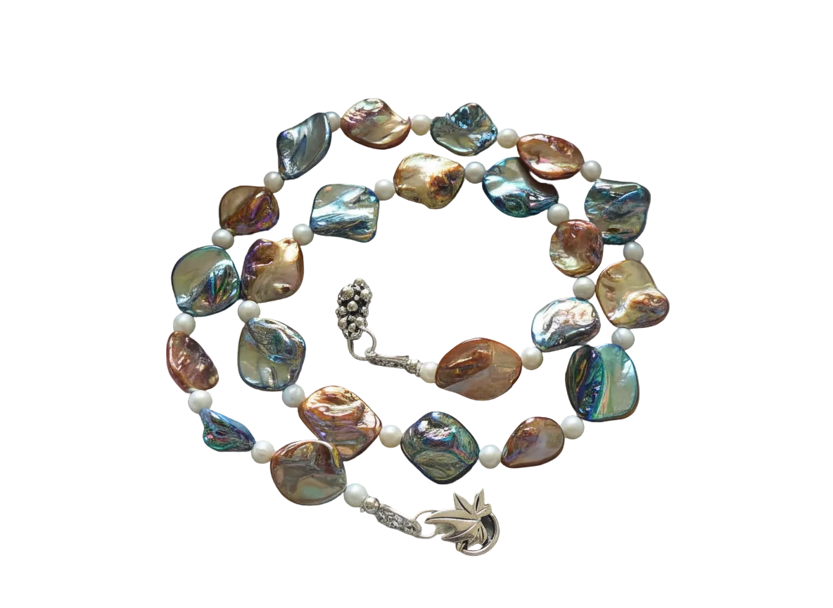 parure en perles de nacre bleue et mordorée nacrelune.com parure