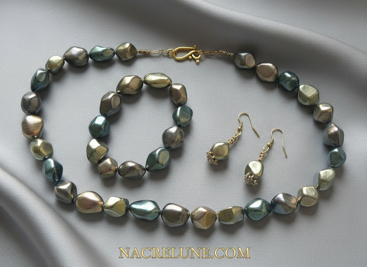 parure complète en perles de nacre métallisé baroques Multicolore NACRELUNE parure