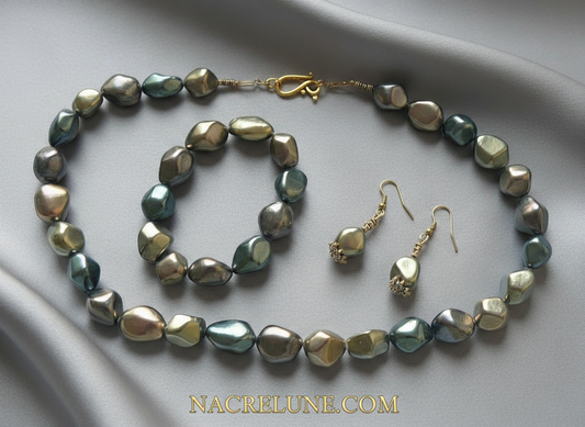 parure complète en perles de nacre métallisé baroques Multicolore NACRELUNE parure