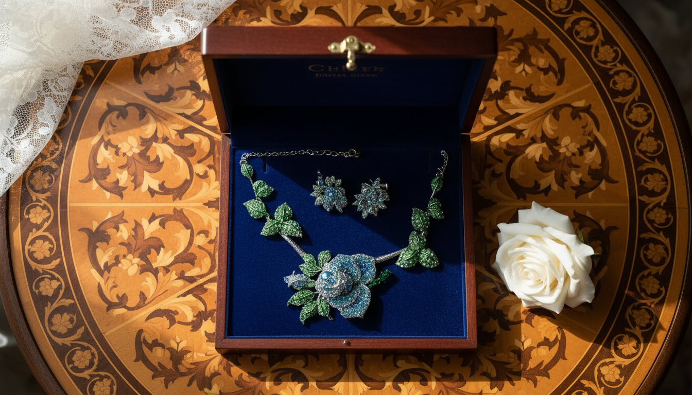 Parure en strass représentant des roses bleues Bleu NACRELUNE parure