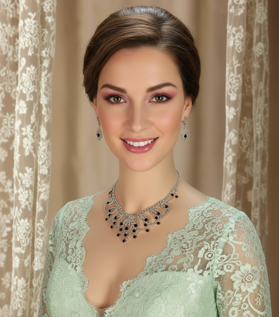 Parure en strass blancs et topazes nacrelune.com parure