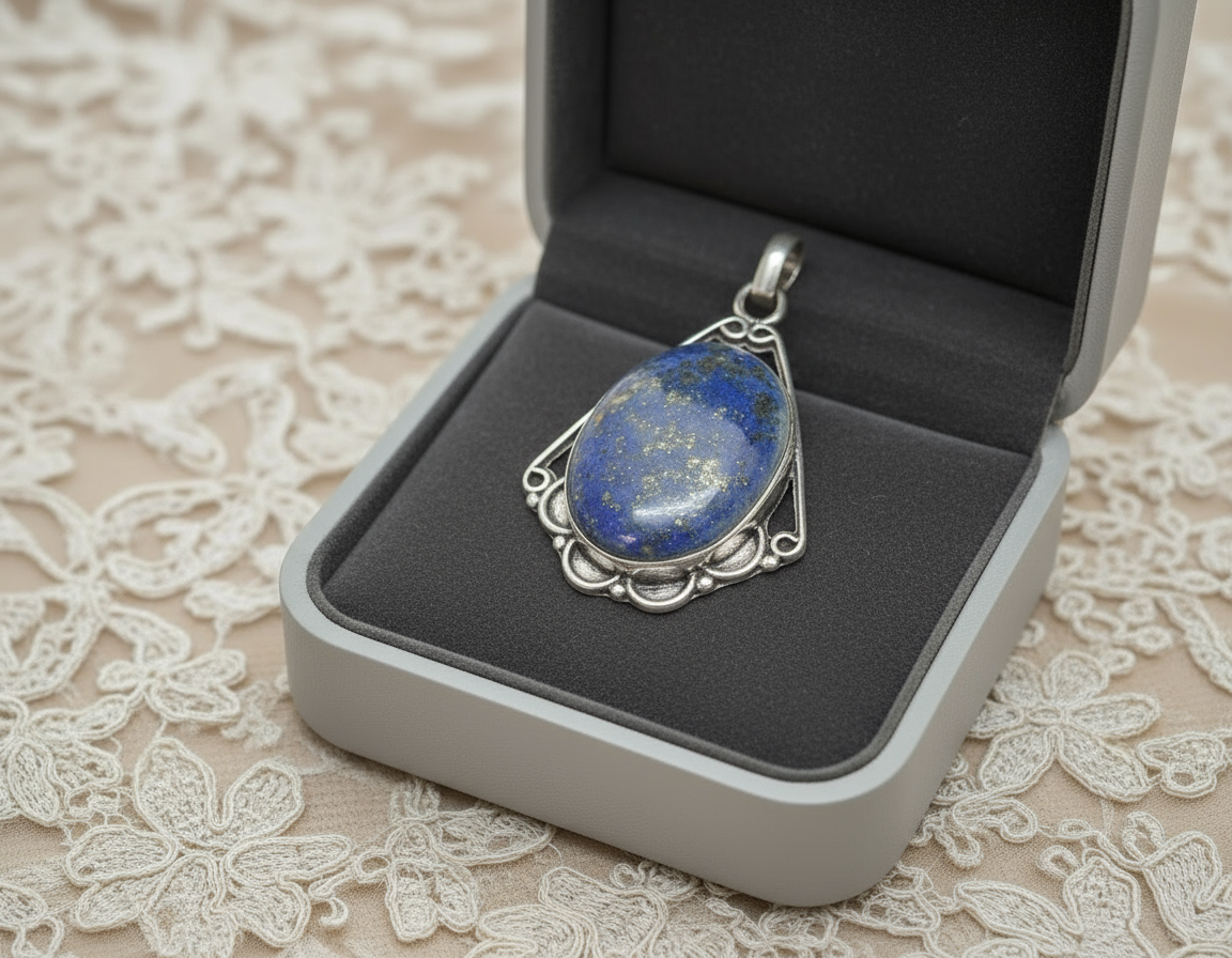 pendentif argent 925 avec lapis lazuli poli NACRELUNE pendentif