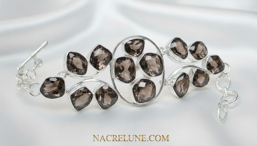 Bracelet en argent et quartz fumés nacrelune.com bracelet