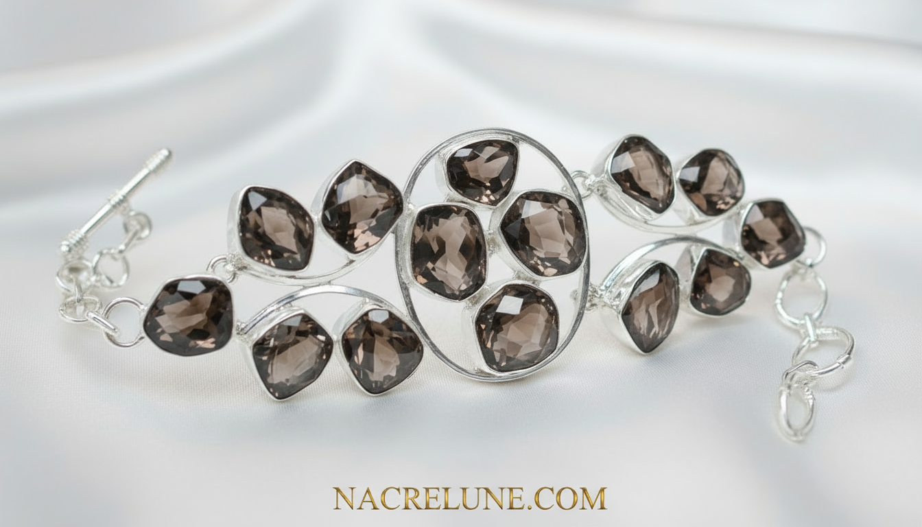 Bracelet en argent et quartz fumés nacrelune.com bracelet
