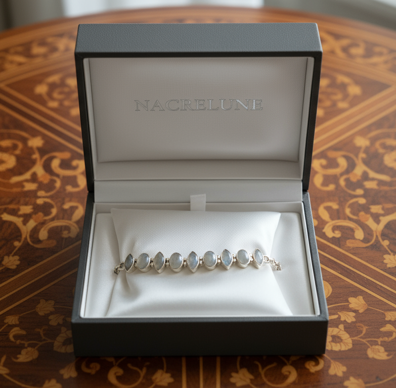 Bracelet en argent et pierres de lune nacrelune.com bracelet