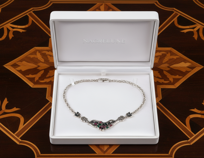 Collier en argent 925 et marcassites avec pierres précieuses NACRELUNE collier