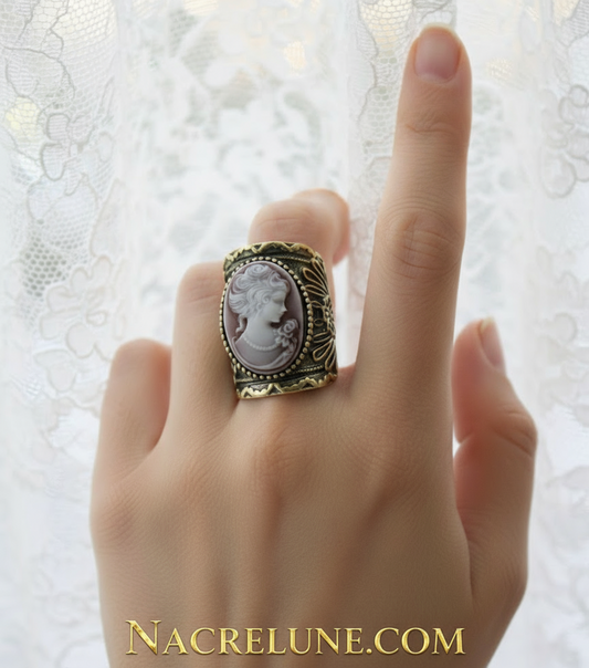 🎃Bague fantaisie vieil or avec camée NACRELUNE Bague