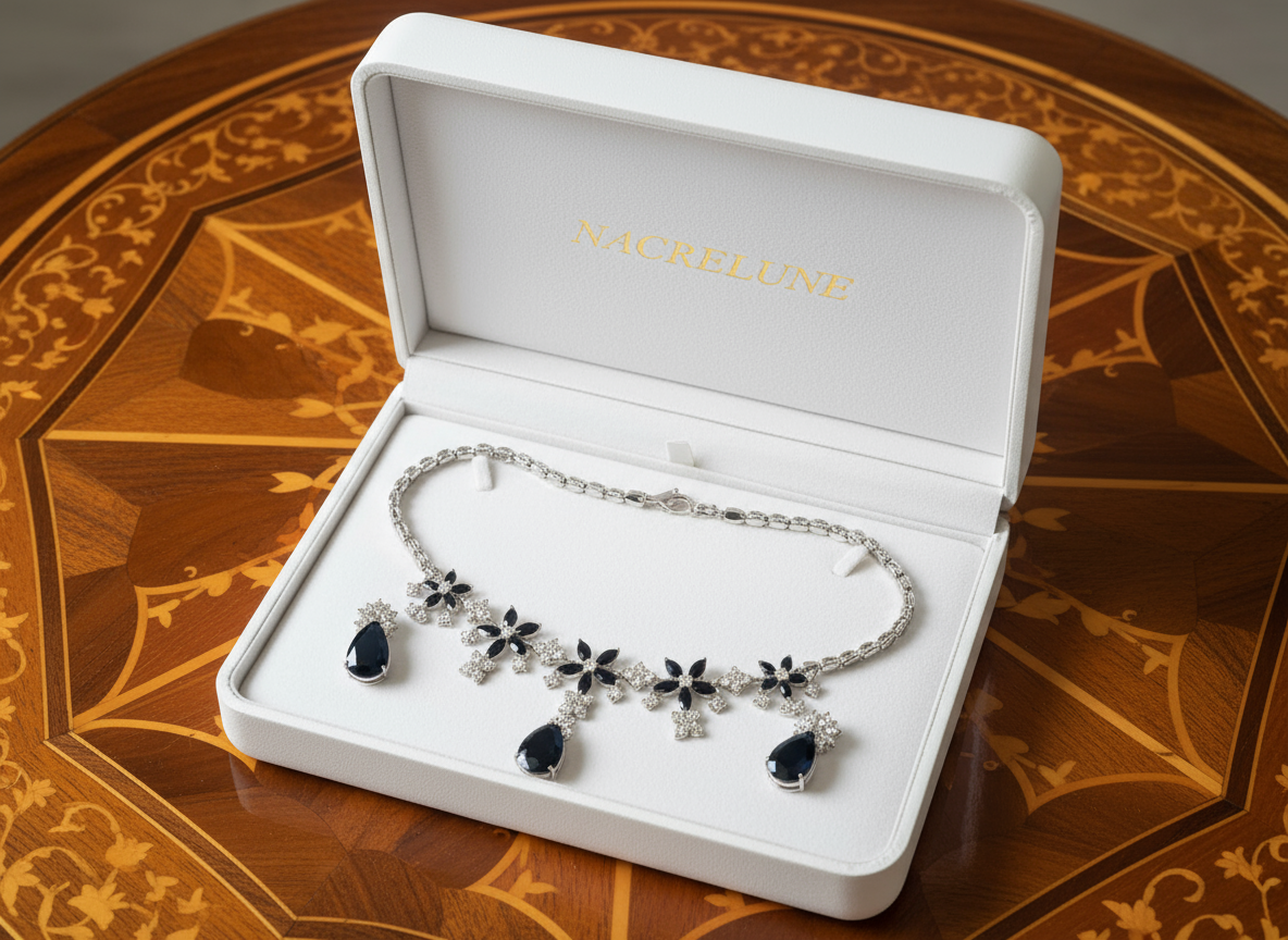 parure en zirconia imitation saphir noir NACRELUNE parure