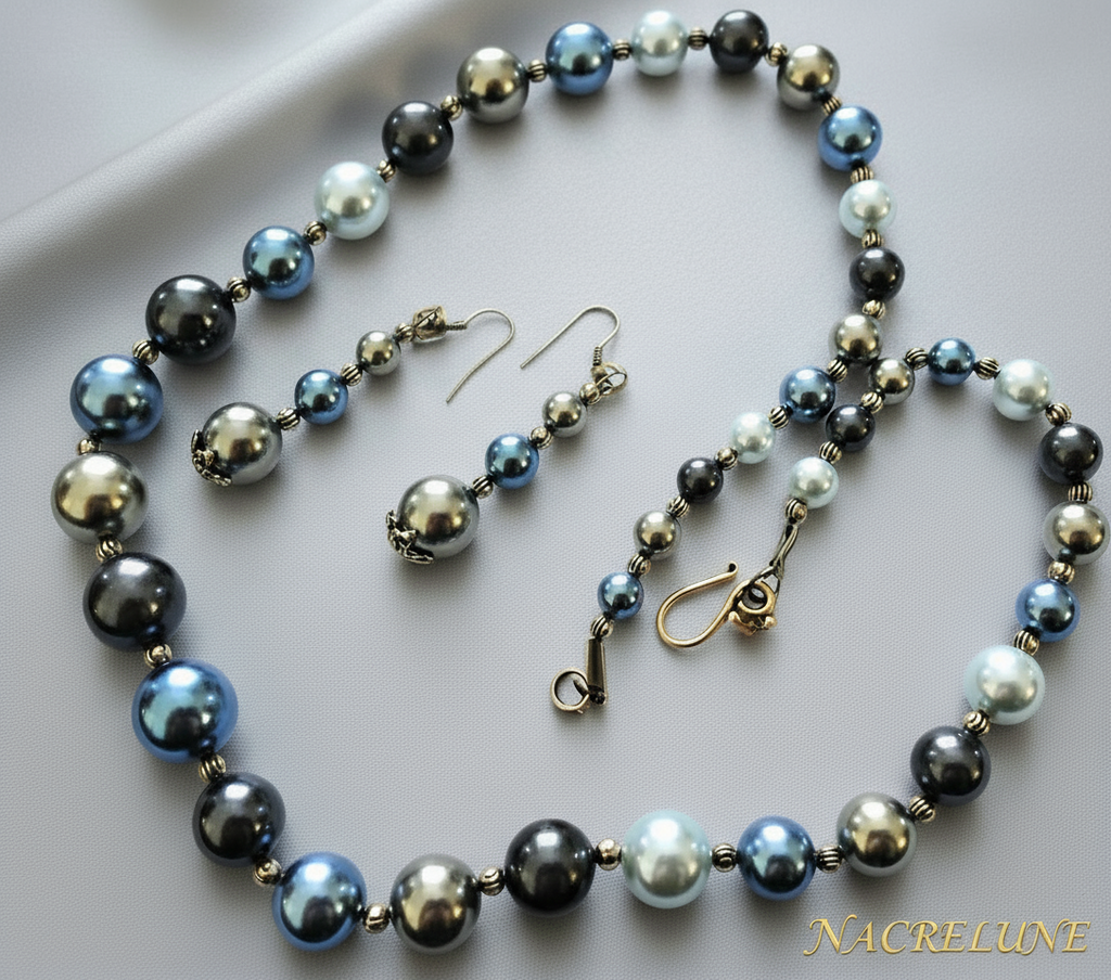Parure en perles de nacre multicolores nacrelune.com parure