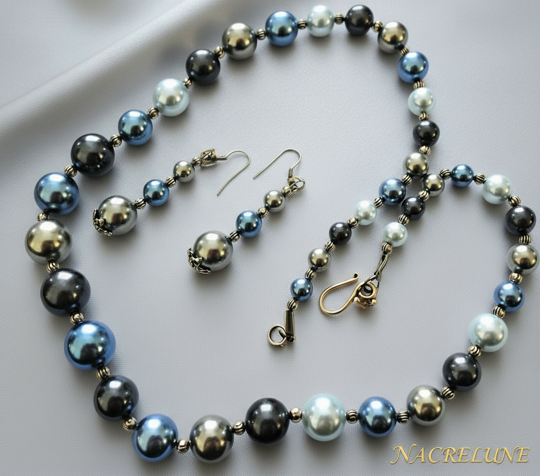 Parure en perles de nacre multicolores Multicolore nacrelune.com parure