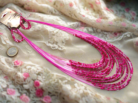 Parure en perles de rocaille, rose