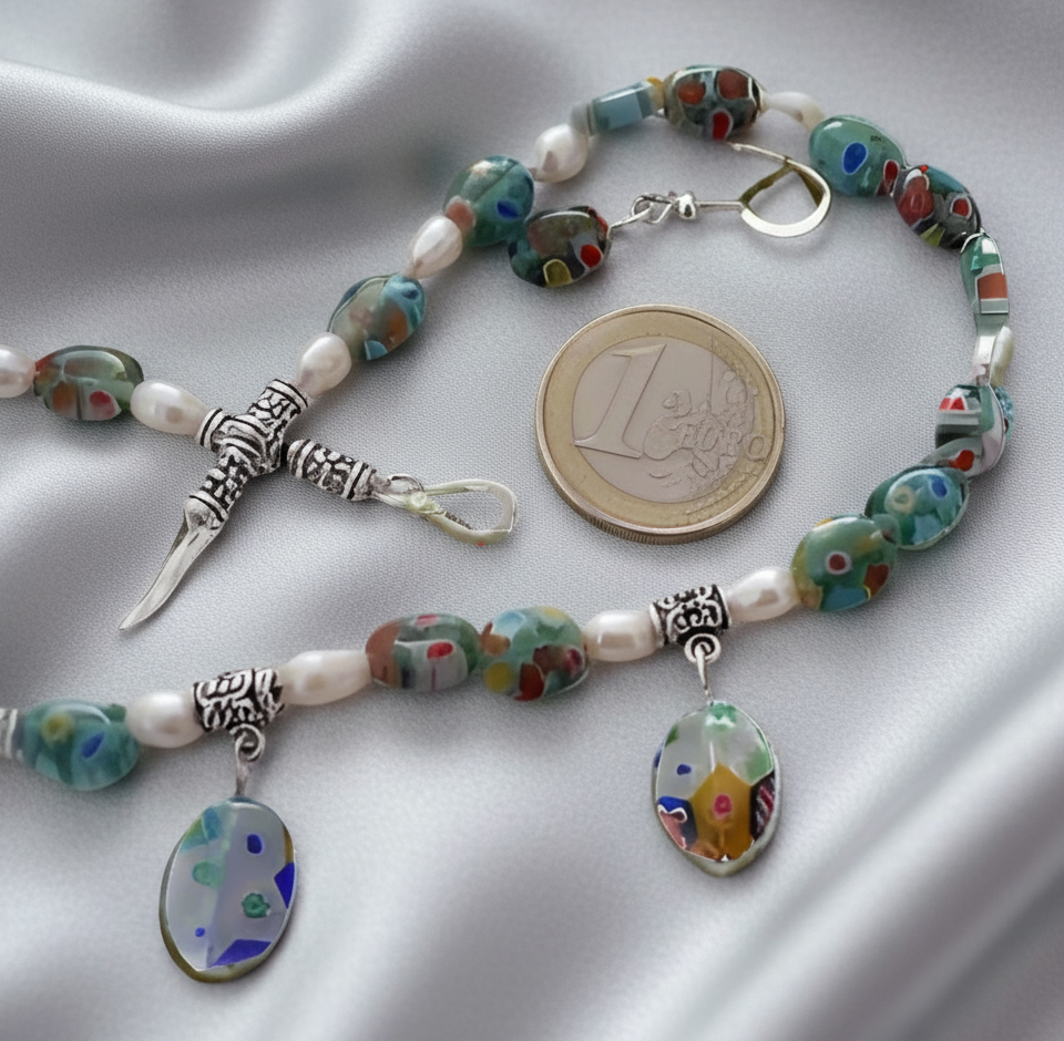 Parure en perles de verre millefiori et perles de culture NACRELUNE parure