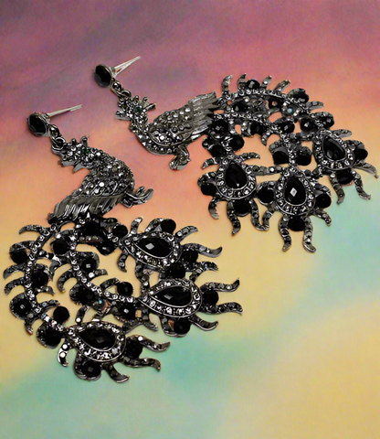 black peacock rhinestone earrings BO29