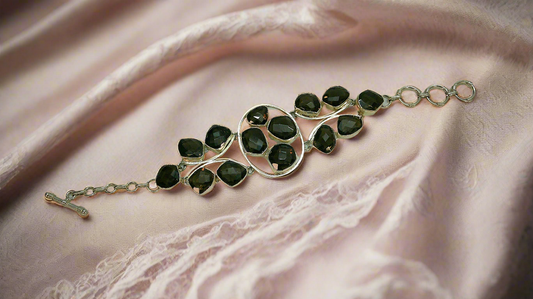 Bracelet en argent et quartz fumés