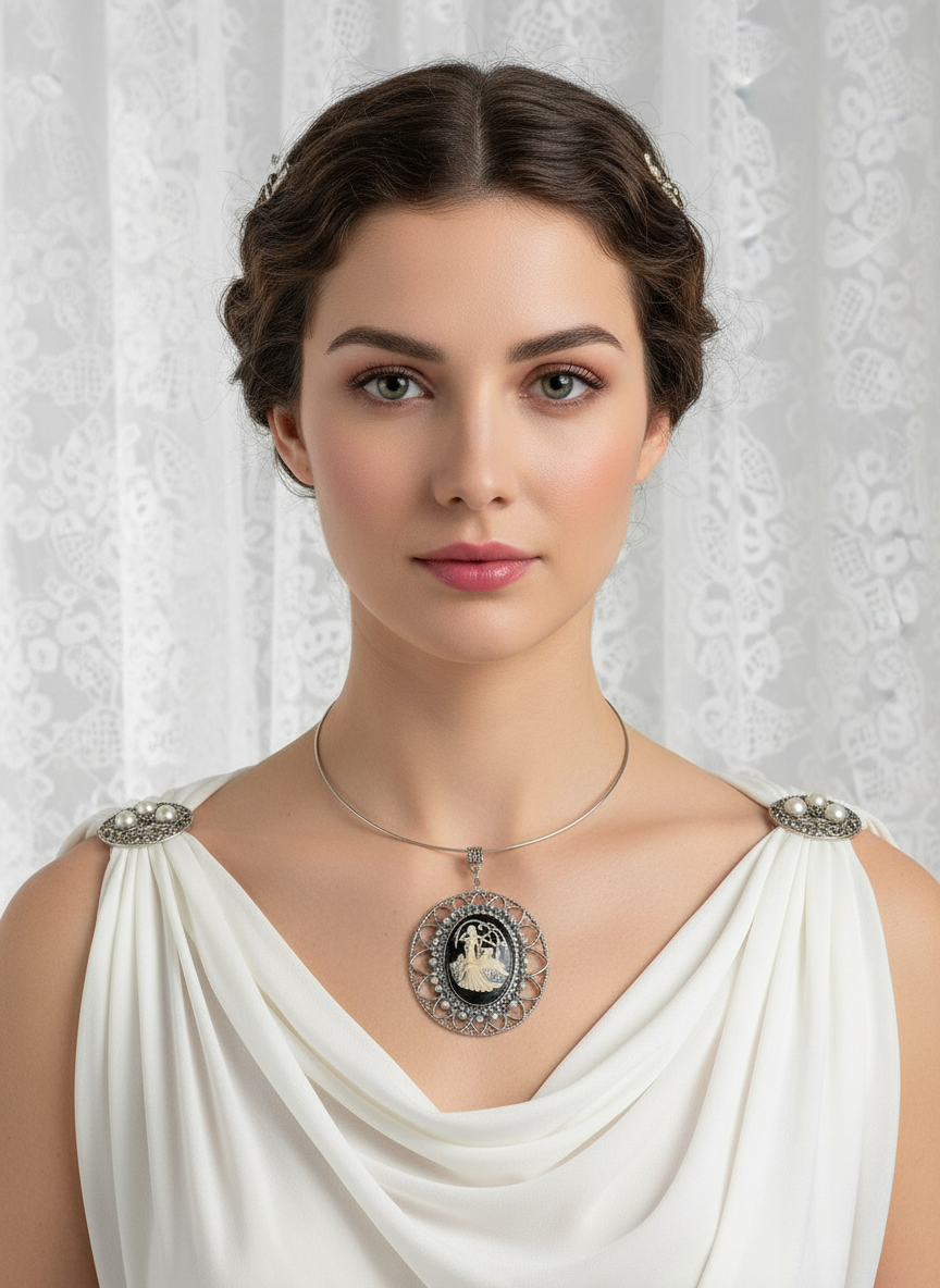 Pendentif festonné avec camée représentant une scène de chasse antique nacrelune.com pendentif